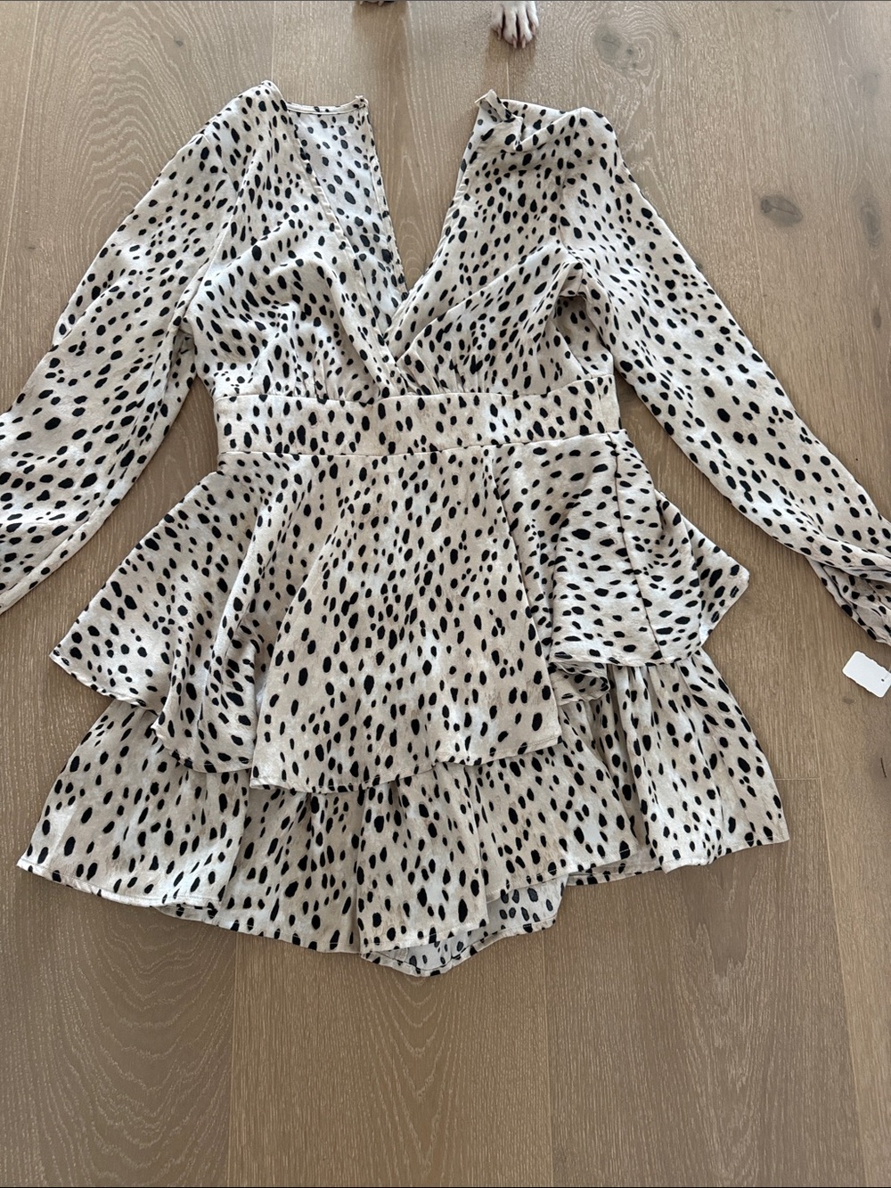 Womens Ivory and Black Spotted Tiered short romper